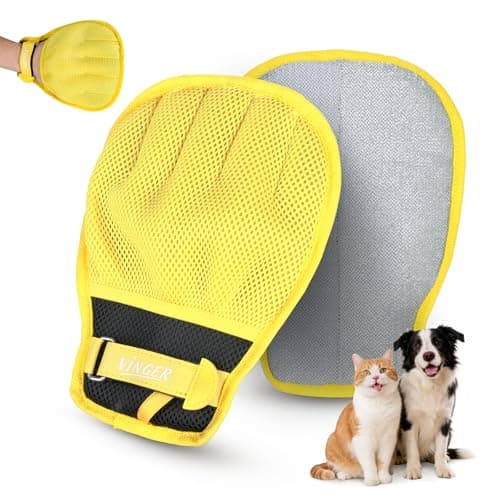 VINGER Pet Hair Removal Glove for Cats & Dogs, Electrostatic Pet Hair Gloves with Adjustable Wristband, Five-Finger Magic Brush Remover Tool for Laundry, Carpet, Couch, Car Seats & Clothing (Yellow) - Image 1