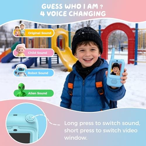 Video Walkie Talkies for Kids, 2 Pack Rechargeable Walkie Talkie with Screen, Long Range 2 Way Radio with 4 Voice Effect, Christmas Birthday Gift for Age 3-12 Boy Girl Indoor/Outdoor - Thumbnail 4