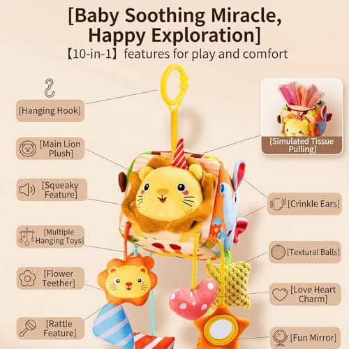 Montessori Toys Baby Tissue Box Toy for 6-12 Months, Car Seat Toys for Babies, Car Seat Hanging Sensory Toys Pulling Play Scarf with Crinkle Textures, Newborn Gifts Toys, Soft Textured Baby Toys​ - Thumbnail 2