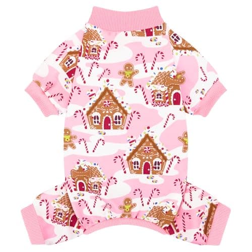 XPUDAC Dog Christmas Pajamas Stretchy Dog Clothes for Small Medium Dogs Girl Christmas Puppy Outfit Pet Jumpsuits Pjs Winter Cat Costume, Pink, 2XL - Image 1