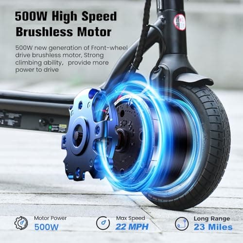 Electric Scooter for Adults, 23 Miles Range,Top Speed 22MPH E-Scooter, 500W Motor Electric Scooter with 10" Pneumatic Tires, 441Wh Battery Escooter, Light Control for Adult, App Support - Thumbnail 2