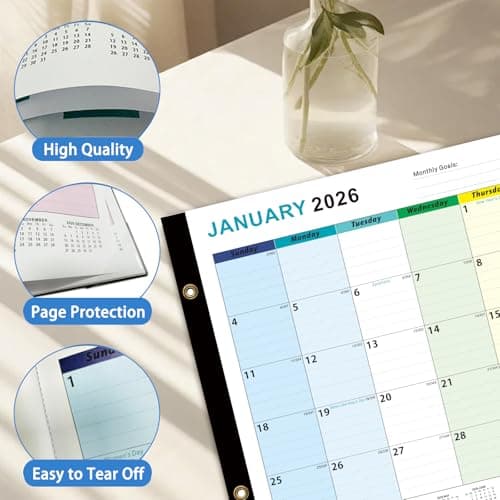 Dayvorax 2026-2027 Desk Calendar - 22" x 17", 18 Month Calendar Jan 2026 - Jun 2027, Large Monthly Desktop Calendar with Daily Blocks, Thick Paper, Corner Protectors - Colorful (3 Stickers Included) - Thumbnail 3