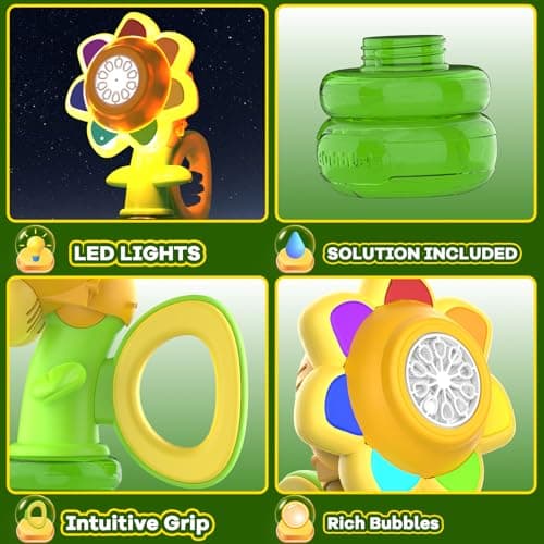 WABALLO Bubble Machine for Kids, Automatic Sunflower Bubble Maker for Toddlers, Portable Battery Operated Bubble Toys for Indoor Outdoor Birthday Party Type-C -Yellow - Thumbnail 5