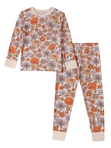 Joonberry Toddler Kids Soft Bamboo Viscose Long Sleeve Top and Pants Cloth Set–2-Piece 2-8Y Boys Girls Outfit（Withered Lotus,5-6Y - Image 1