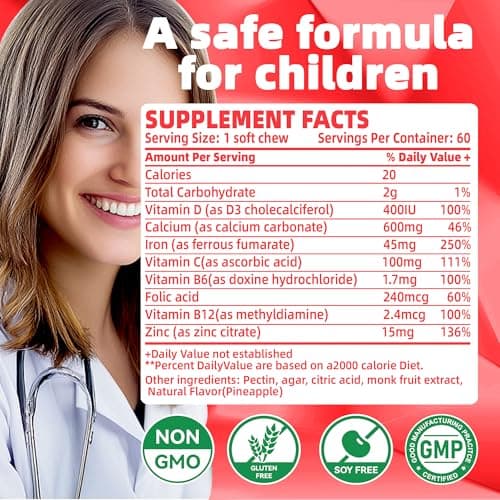 Parhaat Iron Soft Chew Supplement with Vitamin C | Strawberry Flavored | Gluten Free | Iron Supplement for Women Men and Kids | 60 Count | 2 Month Supply - Thumbnail 4