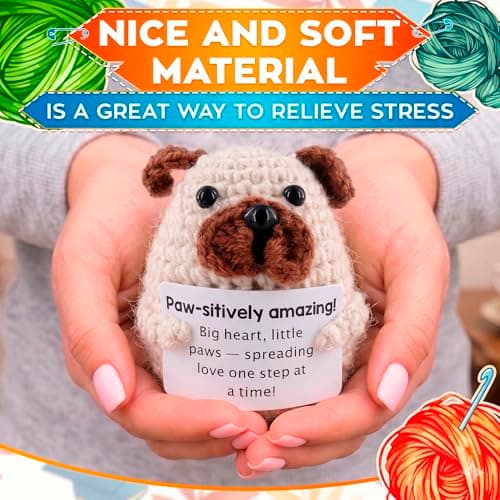 Reluen Crochet Dog, Big Heart Little Paws Handmade Puppy Crochet Animal with Inspirational Affirmation Card, Cute Crochet Desk Buddy Decor Gift for Dog Lovers Women Men Mom Daughter Friend Coworker - Thumbnail 5