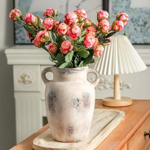 Farmhouse Ceramic Vase with Handle,9.7 inch Handcrafted Vintage Terracotta Pottery Vases for Shelf Decor, Coffee Table Styling, or Bedroom Accent - Thumbnail 6