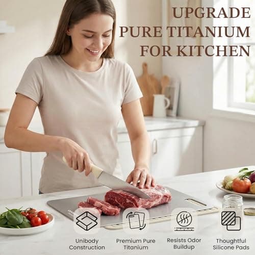 Cookeers Titanium Cutting Board for Kitchen - 2026 New Upgraded 13.5"L x 10"W Pure Titanium Double-sided Cutting Boards, Hygiene Durable Dishwasher Safe Chopping Board for Meat, Fruit, Vegetables - Thumbnail 4