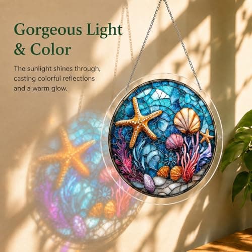 Acrylic Puzzle Suncatcher Window Hanging, Colorful Starfish Seashell Coral, Unique Ocean Acrylic Jigsaw Puzzle, DIY Suncatcher Puzzle Kit, Home Garden Decor Gift for Women Mom Wife Men Friends 7.4in - Thumbnail 4