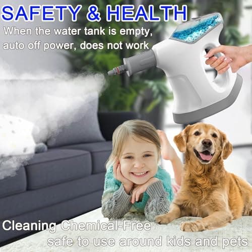 Handheld Steam Cleaner, 10S Immediate Heat Hand Held Steam Cleaner for Home, with Visualized Large Water Tank & 9 PCS Accessories & Safety Lock, for Window,Car,Kitchen,Couch,Floor (WHITE+GRAY) - Thumbnail 6