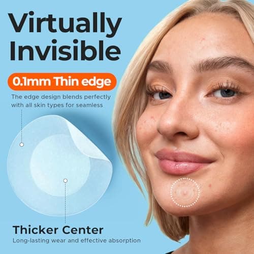 TKTK Pimple Patches for Face, 0.01cm Ultra-Thin Invisible Acne Patches, Hydrocolloid Patches for Breakouts, Absorbs Zits & Blemish, Suitable Under Makeup, 2 Sizes(10mm/12mm) 264 count - Thumbnail 2