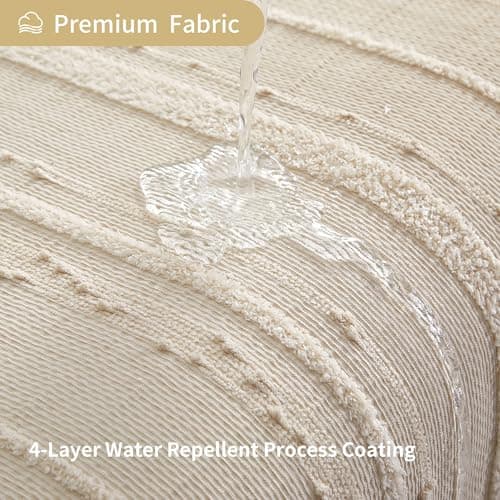 Lameirose Beige Shower Curtain Boho, 72 x 72 Cotton Blend Waffle Weave Stripe Textured Heavy Duty, Fabric Shower Curtain for Bathroom, Hotel, Washable - Thumbnail 5