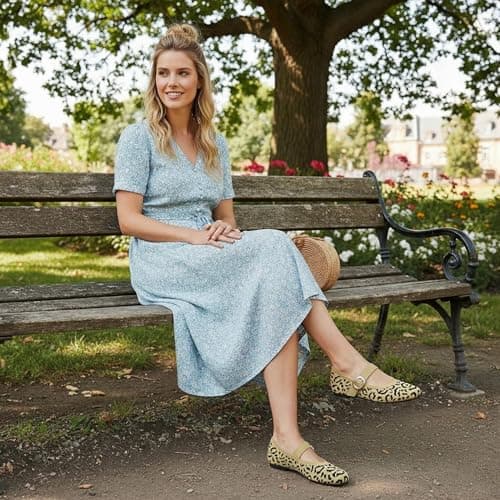 unsylvion Flats for Women Square Toe Ballet Flats with Ankle Strap Stylish Mary Jane Shoes Comfortable Casual Footwear Perfect for Everyday Wear Leopard - Thumbnail 3