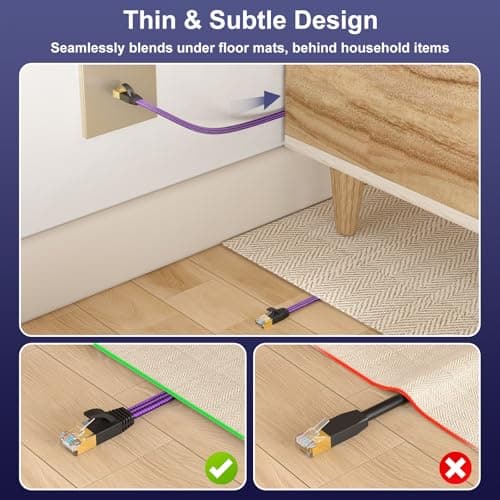 J&D Cat 7 Ethernet Cable, Nylon Braided Flat Design High Speed Internet LAN Cable, 10Gbps 600MHz Network Cable Compatible for Gaming PC, PS5, Xbox, Modem, Router, Low Latency Ethernet Cord, 20 Feet - Thumbnail 2