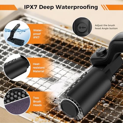 YKYI Electric Grill Brush - Cordless Rechargeable BBQ Cleaner with 180° Adjustable Head, 2600mah High-Torque Power Rotary BBQ Scrubber for Outdoor Stainless Steel Cast Iron Grates (Black) - Thumbnail 2