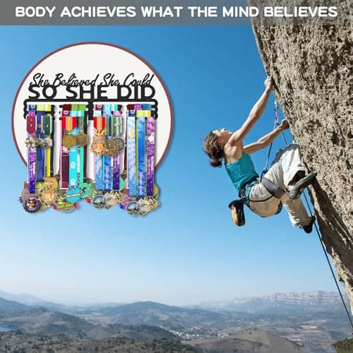 Bliocefo Medal Holder Hanger Rack Display Storage Steel Wall Mounted Fame Black Metal Sports Marathon Running Soccer Gymnastics Large-capacity Medals Sturdy Wall Decor She Believed She Could (15.7") - Thumbnail 4