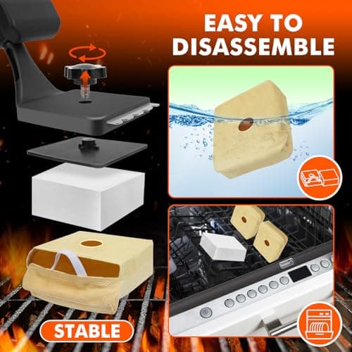 PROKITCHEN 2 in 1 Safe Bristle Free Grill Brush for Outdoor Grill, Non Metal Bristles BBQ Grill Cleaner with Scraper & Replaceable Head，Wireless Sponge Brushes for Men Dad 1+2 Pack - Thumbnail 5