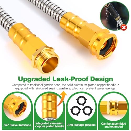 Garden Hose 50FT, Flexible Stainless Steel Metal Water Hose with 10-Function Nozzle, No-Kink, Leak-Proof, Wear-Resistant, 3/4 GHT, Easy to Use and Store for Garden, Yard, Lawn, Outdoor - Thumbnail 2