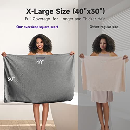 Umisleep Extra Large Microfiber Hair Towel for Women Long, Curly, Thick Hair, Super Soft Anti Frizz Quick Dry Hair Towel Wrap, Ultra Absorbent Hair Turban with Elastic Band Grey - Thumbnail 5