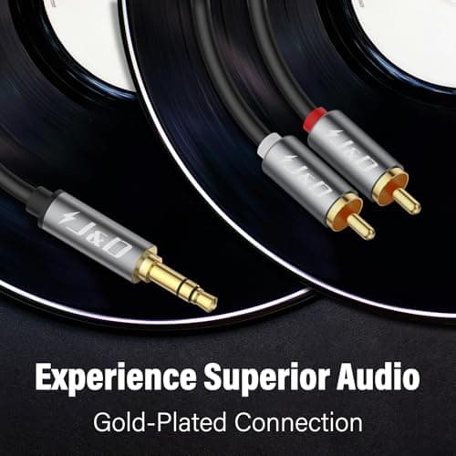J&D 3.5mm Male to 2 RCA Phono Male Stereo Audio Cable, Aluminum Alloy Shell Gold-Plated RCA Audio Adapter Aux Cable, Grey, 15 Feet - Thumbnail 3