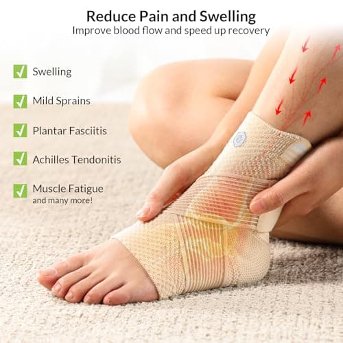 ZOELION Ankle Brace Compression Support with Removable Fishnet Strap, 3D Knit Plantar Fasciitis Relief Achilles Tendonitis Brace, Ankle Compression Sleeve for Pain Relief & Injury Healing, Beige/XL - Thumbnail 2