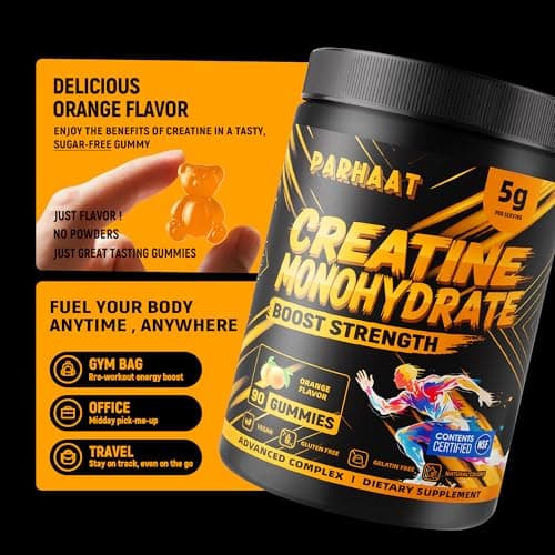 Parhaat NSF Certified Creatine Gummy - Creatine Monohydrate Gummies 5g for Men & Women - Boost Focus,Strength, and Endurance, Vegan, Gluten-Free, Non-GMO, 2.5 Gram Creatine per Gummy (Orange 90 ct) - Thumbnail 6