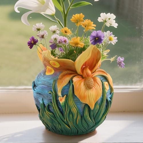 U WONDERFUL Flower Starry Sky Plant Pots - Flower Pots with Drainage Hole, Cute Unique Planter for Snake Plants/Cactus Indoor & Outdoor, Colorful Funny Room/Garden Art Decoration - Image 1