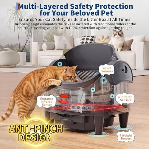 Automatic Cat Litter Box, Self-Cleaning Litter Box with Open-Top Design, 15-Layer Safety Protection System & Smart App Control, Electric Cat Litter Box with Adjustable Entry Height & Odor Control - Thumbnail 3