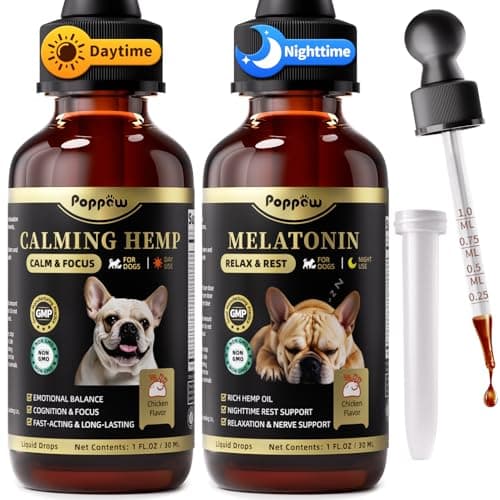 Dog Calming & Melatonin Drops, Day & Night Calm Support Set, Anxiety & Stress Support Calming Treat, Enhance Calmness & Sleep for Separation, Travel, Fireworks & Thunder, Chicken Flavor, 2 FL.Oz - Image 1