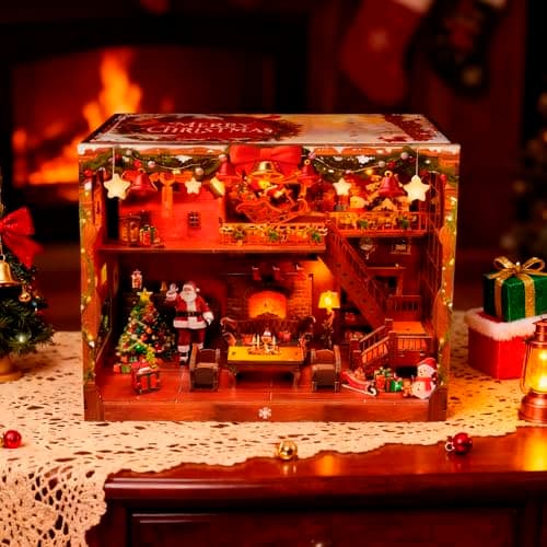 Joibabe DIY Miniature House, LED Lighting Book Nook Kit Dollhouse Kit,Music Box Dollhouse, 3D Wooden Puzzle with Dust Cover,Gifts for Family, Friends,Christmas(Christmas Carnival) - Thumbnail 2