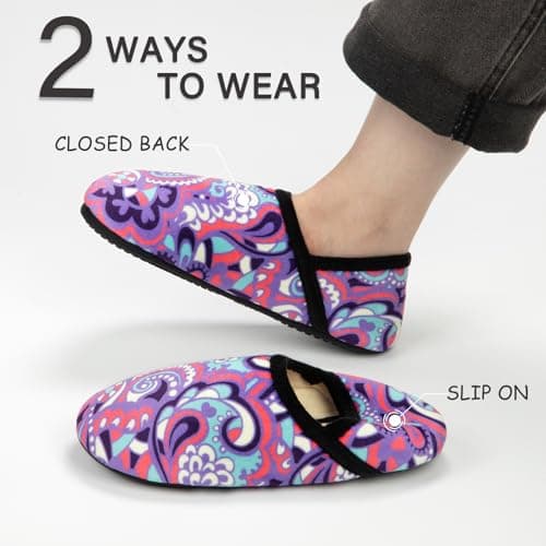 ATHMILE House Slippers for Women Men Indoor Barefoot Slippers Socks Furry Slip on House Shoes Cozy Comfy for Home Bedroom Travel Yoga Women 8-8.5 Purple Ripple - Thumbnail 2