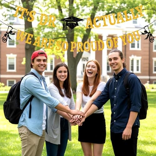 Lednica It’s Dr Actually Banner, Class of 2026 Congrats Doctor Graduation Hanging Decorations, Black Gold Doctorate Degree Grad Party Supplies & Decor, We're So Proud of You Photo Props - Thumbnail 5
