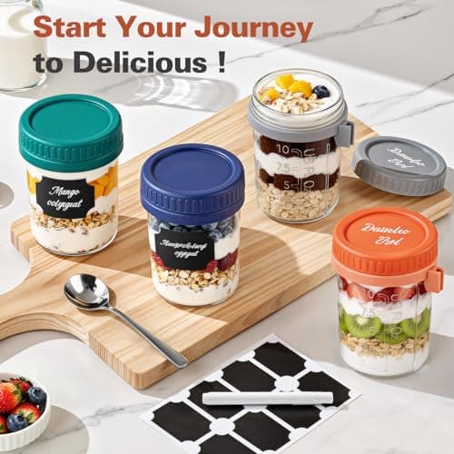 Cozyverge 6 Pack Overnight Oats Containers with Lids and Spoons, 16 oz Airtight Oatmeal Container with Measurement Marks, Overnight Oats Jars for Cereal Fruit Vegetable Milk Salad Yogurt Meal Prep - Thumbnail 5