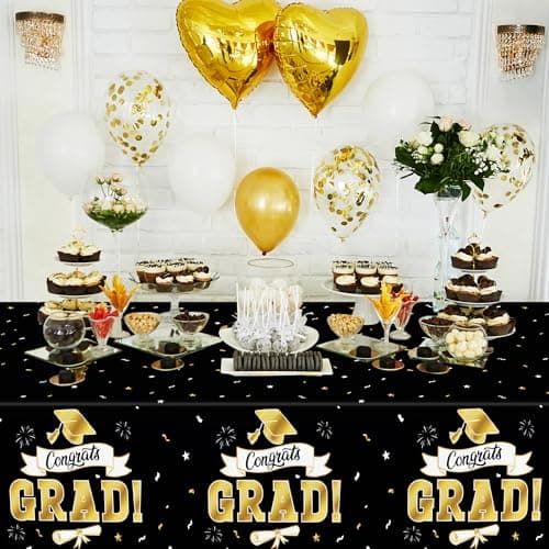 2Pack Graduation Decorations 2026, 108" X 54" Graduation Tablecloth, Blackgold Rectangle Class of 2026 Table Cloths, Disposable Plastic Congrats Grad Tablecover for Grad Party Favors Supplies - Thumbnail 4