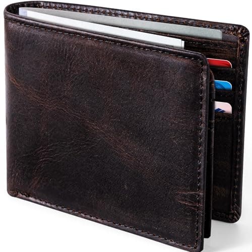 GSOIAX Top Genuine Grain Leather Premium Crazy Horse Wallet for Men-Handcrafted Vintage RFID Blocking Bifold 11 Card Slots 2 ID Windows & 2 Cash Pockets wallet Gift for Him(Dark brown) - Image 1