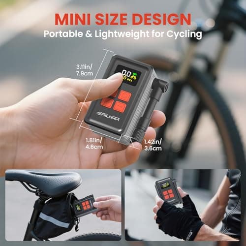 SAILHAPI Mini Bike Tire Pump (150PSI Fast Inflation with Guage) (Presta and Schrader Valve) Portable Electric Air Pump for Road and Mountain Bicycle, E-Bike, Motorcycle, Sports Ball - Thumbnail 3