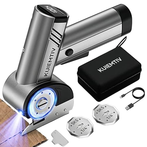 4.2V Cardboard Cutter Electric, 320RPM Cutting Speed Ergonomic Box Cutter Electric with 3 Blades & Storage Bag, LED Display Electric Box Cutter for Cardboard, Carpet, Rope, and Blister Package - Image 1