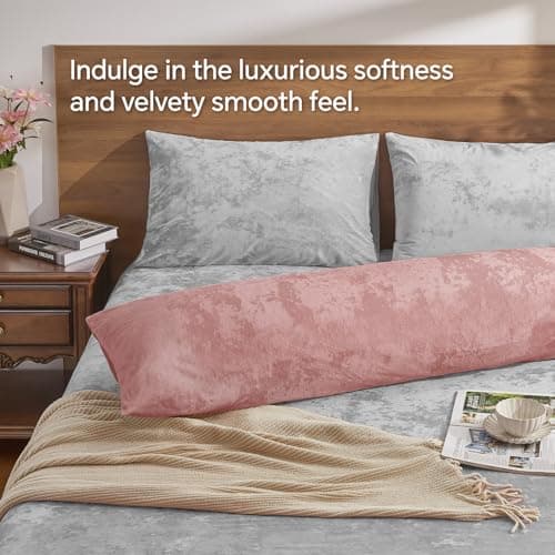 BEDELITE Velvet Body Pillow Cover with Zipper, Soft and Plush 20x54 Long Pillow Case, Velvety Smooth and Cozy Body Pillow Pillowcase for Bedroom and Couch, for All Seasons(Dusty Pink) - Thumbnail 2