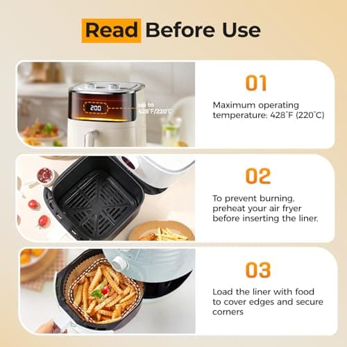 Air Fryer Paper Liners, 125Pcs Parchment Paper, Air Fryer Liners Disposable for Microwave, Non-Stick Air Fryer Liner Square Free of Bleach (8IN) - Thumbnail 5