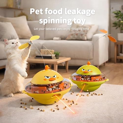 hooroor 4-in-1 Automatic Cat Toy, Interactive Laser & Feather Teaser with Bird Sounds & Treat Reward, Self-Balancing 360° Spinning Enrichment Exercise Toy for Bored Indoor Cats & Kittens - Thumbnail 2