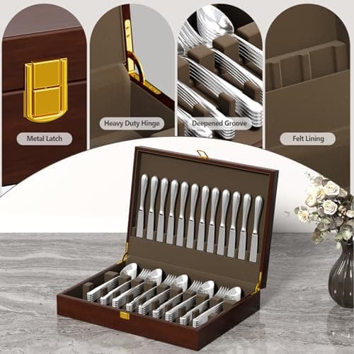 Solid Walnut Silverware Storage Box,Silverware Chest Case for Flatware - Thumbnail 5