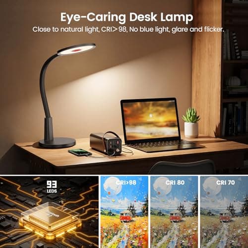 Glendan Desk Lamp for Home Office: Eye-Caring LED Red Light Desk Lamp, 10 Brightness & Flexible Gooseneck, Dimmable Desk Light with Memory & Timer, Table Lamp for Study, Bedroom - Thumbnail 3