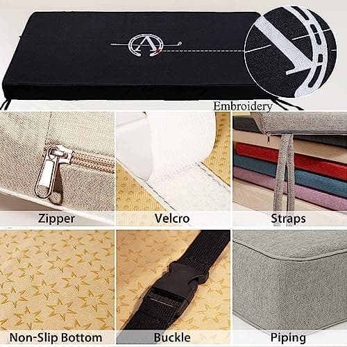 SINUOLIN Custom Size Bench Cushion Pads for Indoor Outdoor Furniture Window Seat Sofa Couch Swing 70D High-Resilience Foam with Optional Fabric Embroidery Contrasting Colors Piping - Thumbnail 3