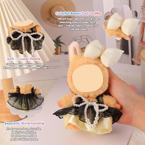 Clothes for 15-17cm Doll, Skirt Set for Dolls, 1 Piece Skirt Outfit Premium Fashion Cute Dress for 15-17cm Dolls Accessories (NO Doll) (White Bow) Cute Easter Gift - Thumbnail 4