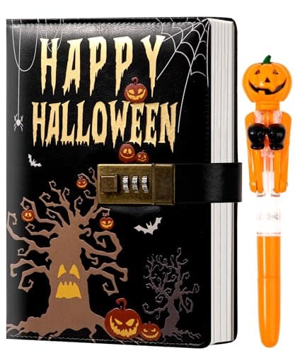 CAGIE Journal with Lock for Women Men, A5 Locked Journal with Pumpkin Pen Set, Halloween Notebook with Combination Lock 192 Pages Diary with Lock, 5.7x 8.3 Inches, Black - Image 1