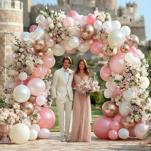 Pink White Balloon Garland Double Stuffed, Pastel Pearl Pink Champagne Gold White Sand Balloon Arch Kit for Mother's Day Birthday Baby Shower Bridal Shower Wedding Party Decorations - Thumbnail 6