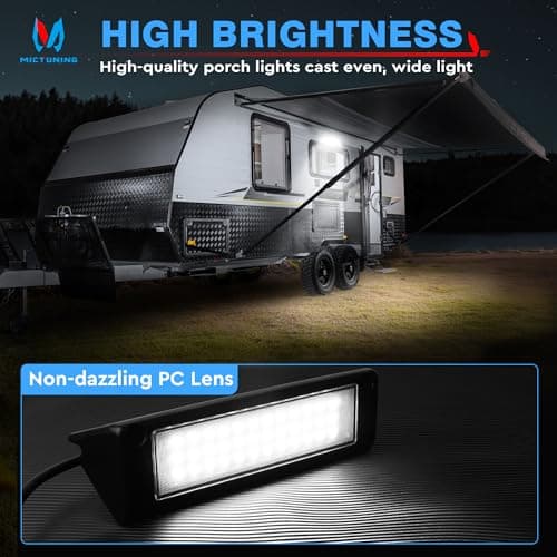 MICTUNING RV Porch Light, 9 Inch 54W LED Exterior Utility Awning Light 6000K, Aluminum Housing IP67 Waterproof Replacement Lighting for Trucks, Trailers Bus Marine Boats Campers - Thumbnail 2