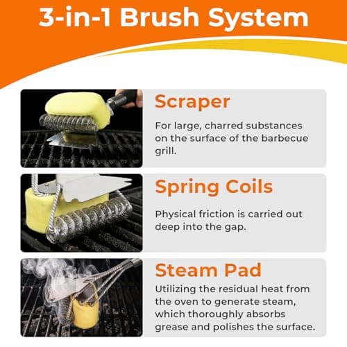 Bristle Free Grill Brush, 3 in 1 Steam Cleaner Brush with Extra Replacement Head, Heavy Duty BBQ Grill Brush for Outdoor Grill - Thumbnail 4