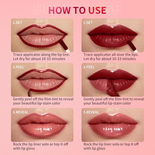 CAMERIC Peel Off Lip Stain Liner 2-in-1 Lip Gloss Oil Makeup Combo, Lip Liner Stain Smudge-Proof, Highly Pigmented Color, Transfer-Proof, Waterproof, Glitter Lip Glaze Moisturizing - Thumbnail 5