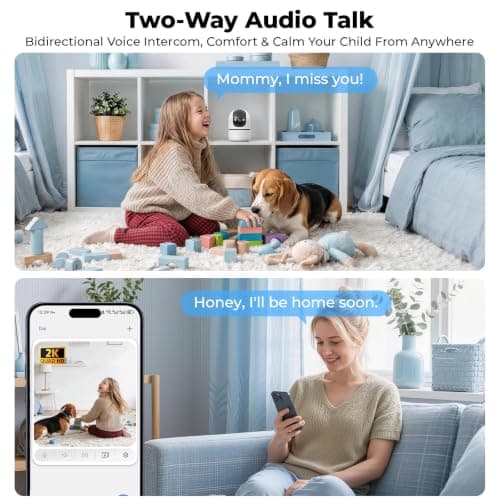 GBIUT Indoor Camera 5G&2.4G WiFi Cameras for Home Security Instant 911 Alert, 360° Pan/Tilt Baby Monitor/Dog/Pet Camera AI Motion Detection Night Vision, Speaker, US Cloud Storage (2-Pack) - Thumbnail 6